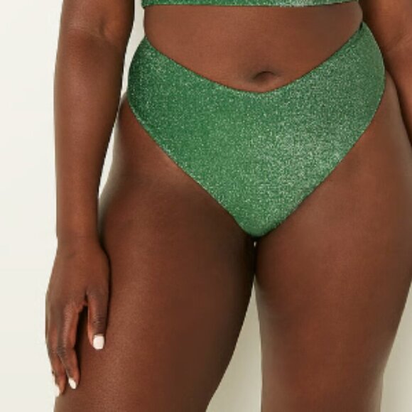 Victoria Secret PINK Green Brazilian Shimmer High Waist Cheeky Bikini Bottom - Picture 1 of 9